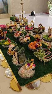 Plated fruit baskets arranged on green mat