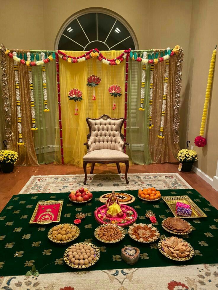 Baby shower plated decor with sweets, fruits and chair backdrop